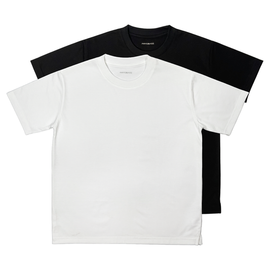 ANYOBASE Core Tee bundle featuring the Core Tee in Black and Off-White.